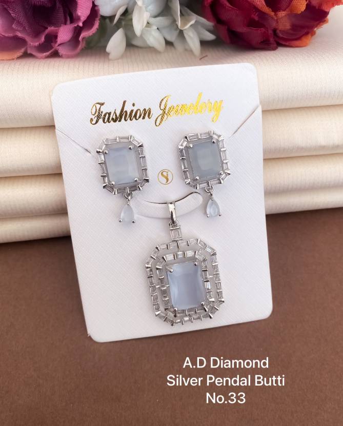 AD Diamond Designer Silver Pendant Set 8 Wholesale Price In Surat
